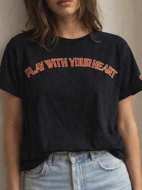 Sandro Paris Black‎ Graphic Tee Medium Rocker Y2K Indie Grunge Cool Girl